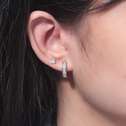Earrings Opal Hinged Hoop Earrings Gold Plated Hypoallergenic Small Hoop Earrings for Women Teen Girls Men Sensitive Ears